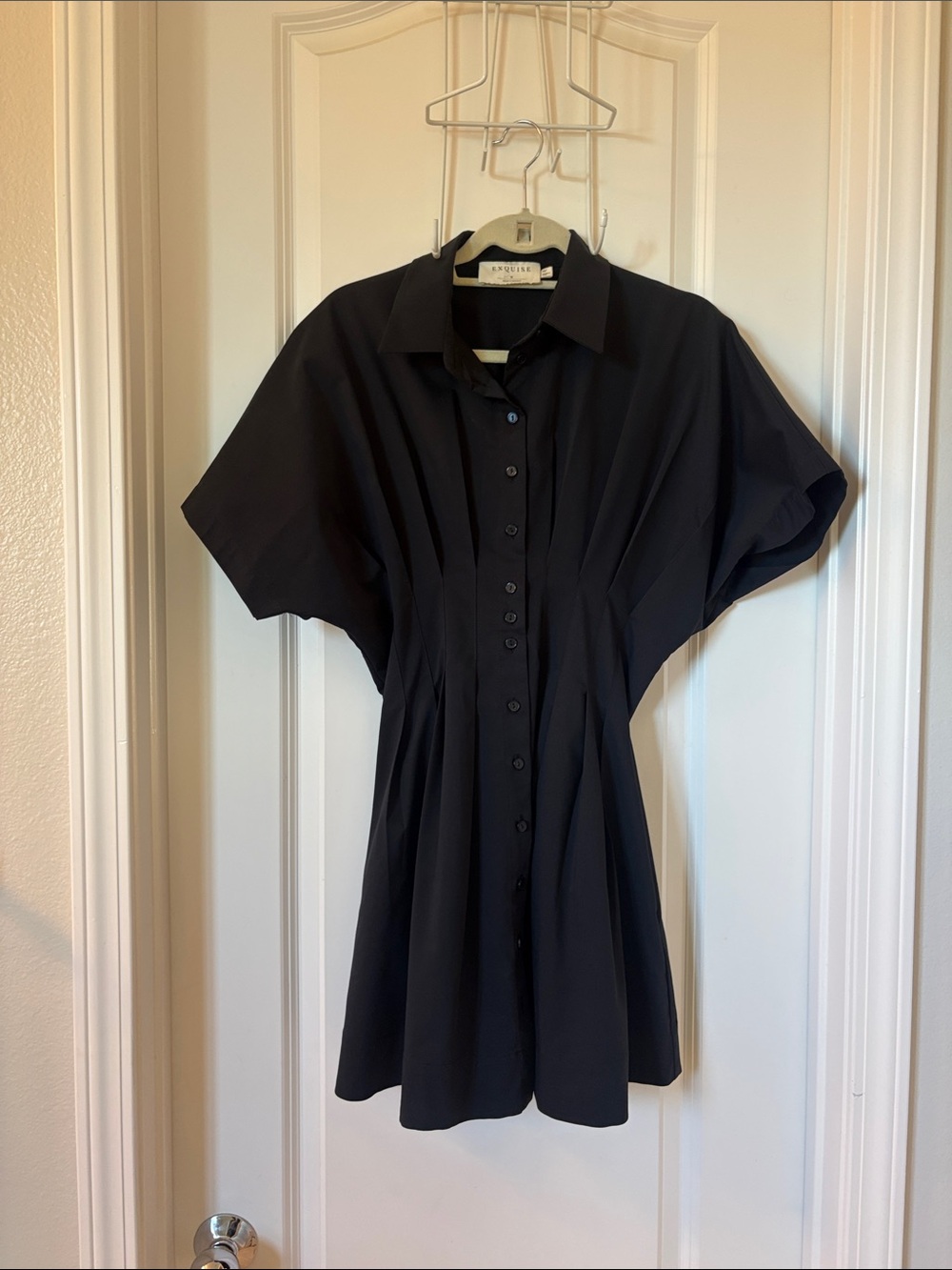 Black Button-Front Pleated Shirt Dress